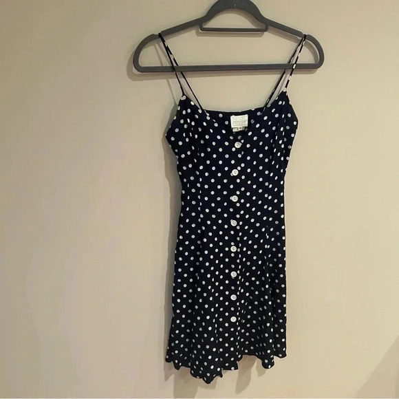 Moda International Vintage 1990s Navy White Polka Dot Button Up Mini Dress 6 - Picture 2 of 6